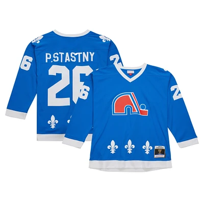 Maillot de joueur la ligne bleue Mitchell & Ness Peter Stastny bleu des Nordiques Québec 1980/81 pour hommes