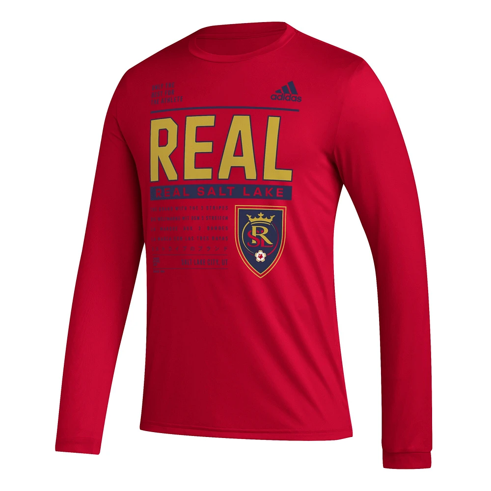 Men's adidas Red Real Salt Lake Club DNA Long Sleeve AEROREADY T-Shirt