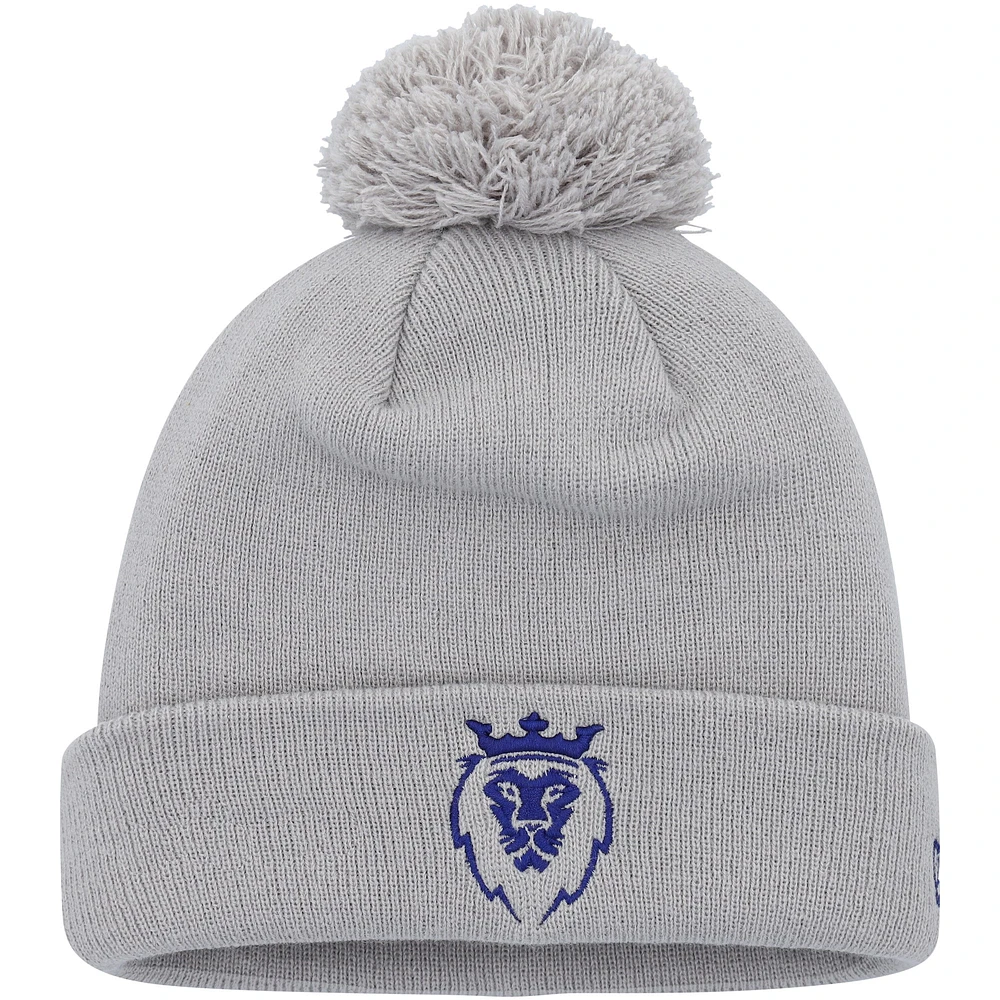 Men's New Era Gray Real Salt Lake Jersey Hook Cuffed Knit Hat with Pom