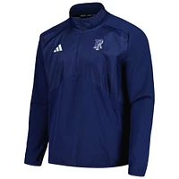 Men's adidas Navy Rhode Island Rams Sideline AEROREADY Raglan Quarter-Zip Jacket