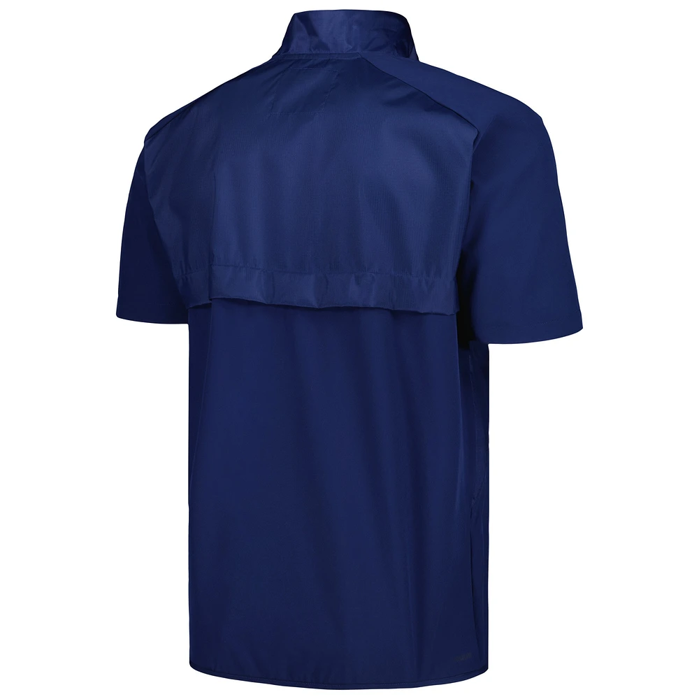 Men's adidas Navy Rhode Island Rams Sideline AEROREADY Raglan Short Sleeve Quarter-Zip Jacket