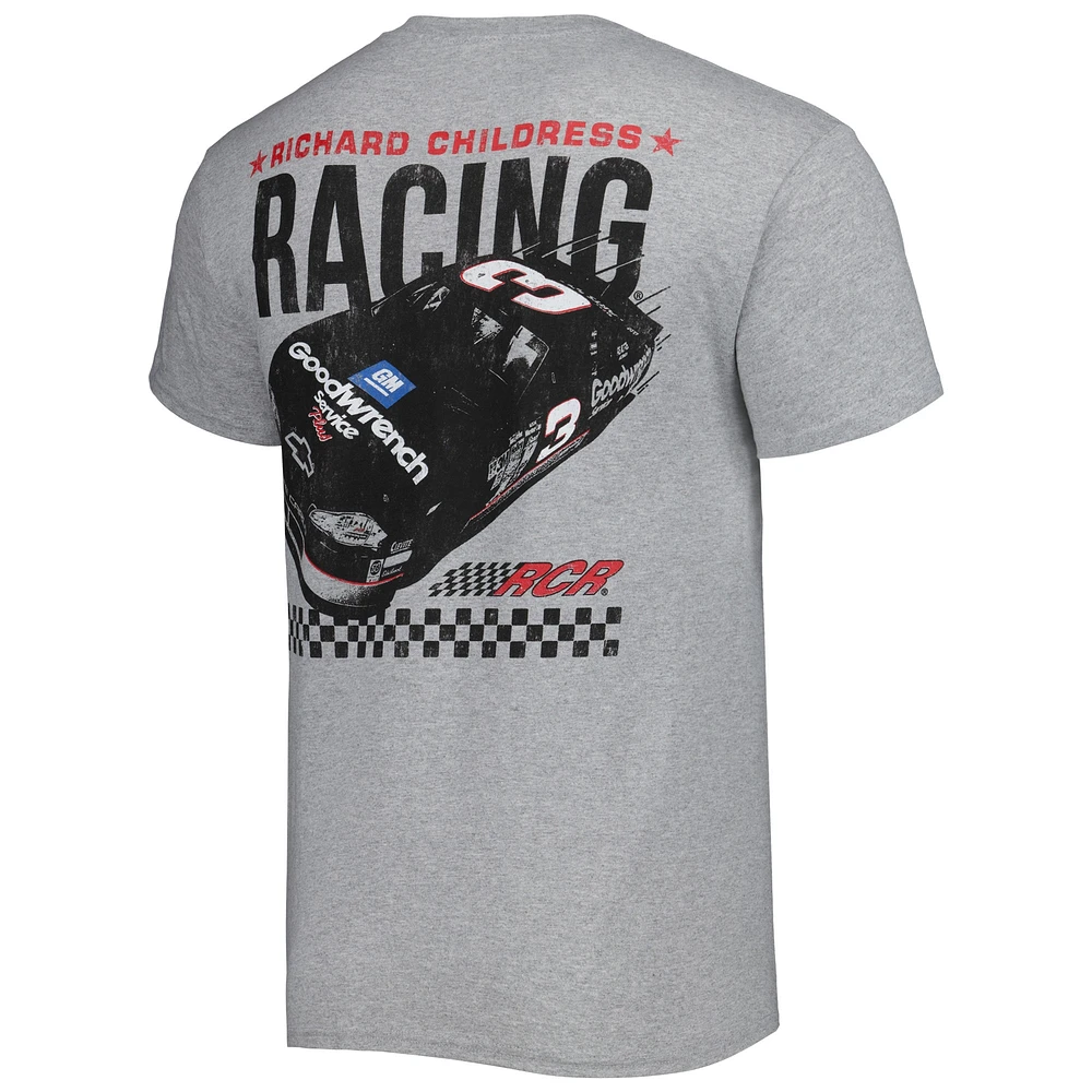 Men's Checkered Flag Heather Gray Richard Childress Racing Goodwrench Two-Sided Car T-Shirt