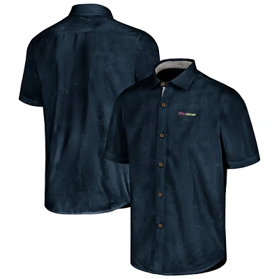 Chemise de camp boutonnée Tommy Bahama Navy Ross Chastain Sport Coconut Point Palm Vista IslandZone pour hommes