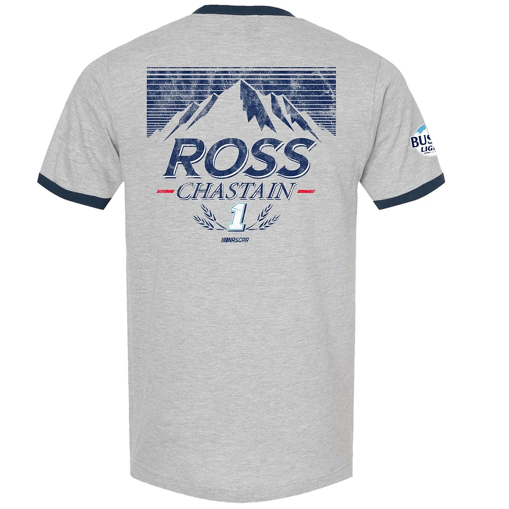 Men's Trackhouse Racing Team Collection Heather Gray Ross Chastain Busch Light Ringer T-Shirt