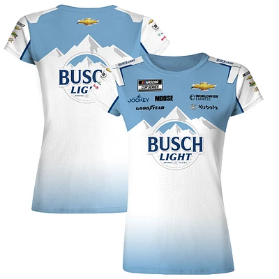 T-shirt d'uniforme léger Ross Chastain Busch pour femme, drapeau à damier, sport, blanc/bleu