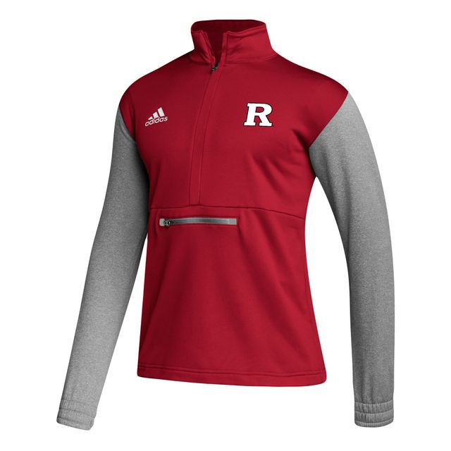 Haut à demi-zip adidas Scarlet/Heathered Grey Rutgers Scarlet Knights Team AEROREADY pour hommes