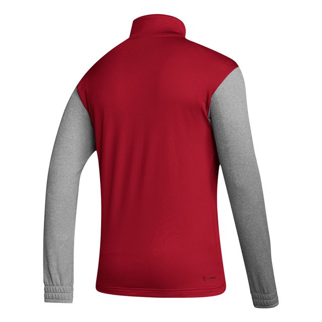 Haut à demi-zip adidas Scarlet/Heathered Grey Rutgers Scarlet Knights Team AEROREADY pour hommes