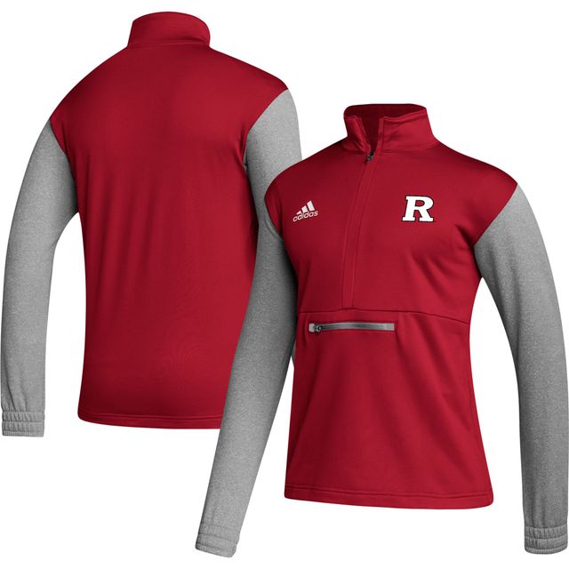 Haut à demi-zip adidas Scarlet/Heathered Grey Rutgers Scarlet Knights Team AEROREADY pour hommes