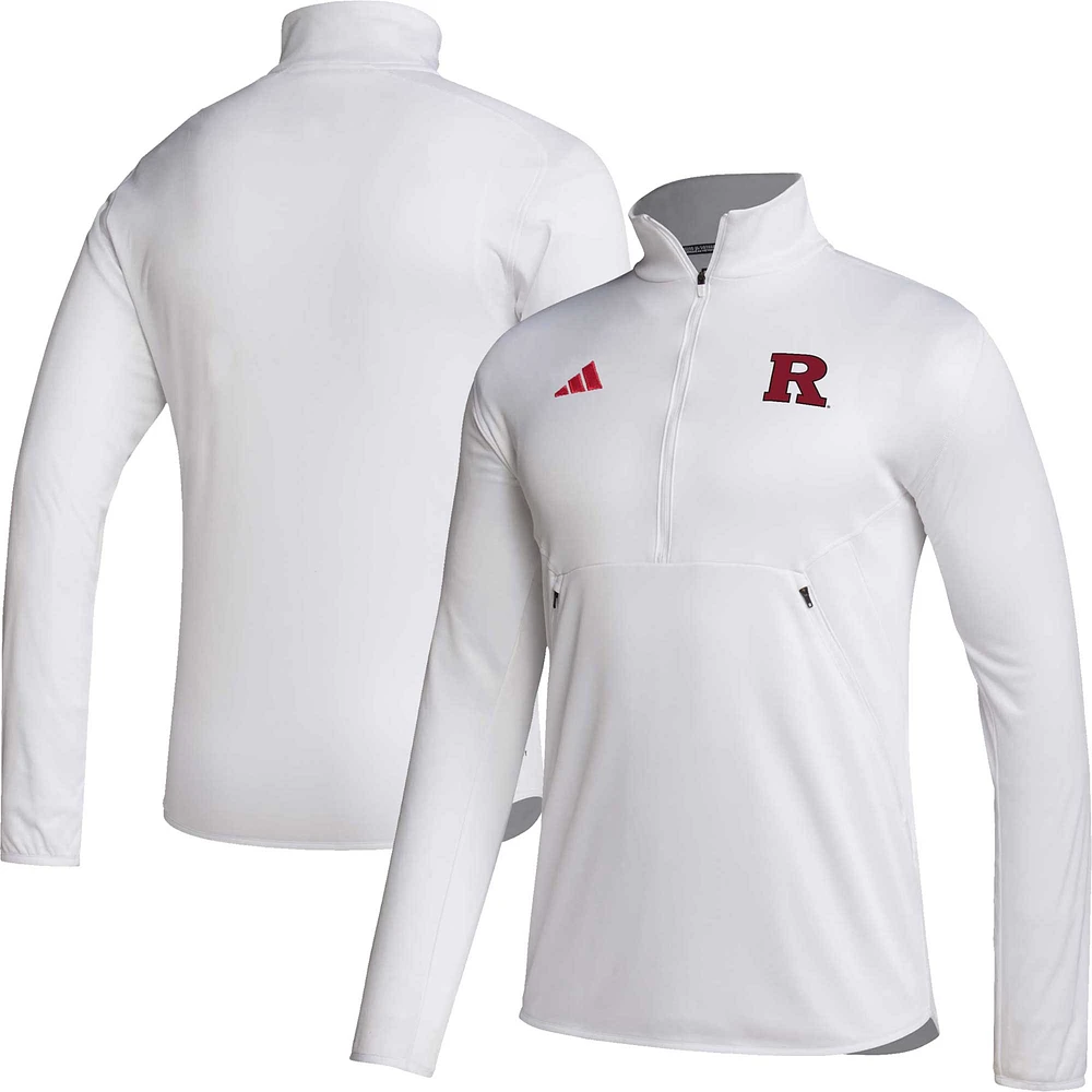 Men's adidas White Rutgers Scarlet Knights 2023 Sideline AEROREADY Half-Zip Top