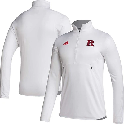 Men's adidas White Rutgers Scarlet Knights 2023 Sideline AEROREADY Half-Zip Top