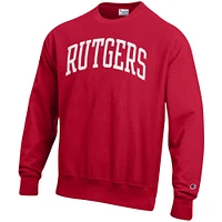 Men's Champion Scarlet Rutgers Knights Arch Reverse Weave Pullover Sweatshirt
