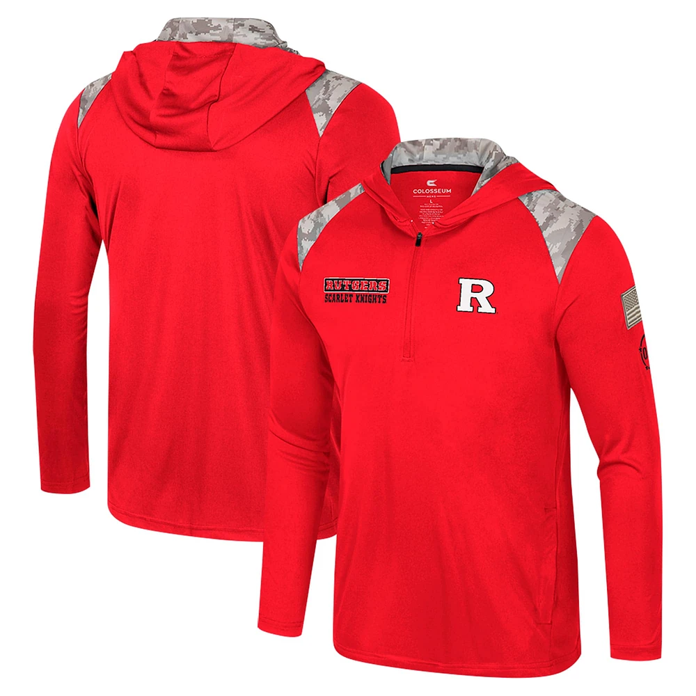 Men's Colosseum Scarlet Rutgers Knights OHT Military Appreciation Quarter-Zip Hoodie Jacket