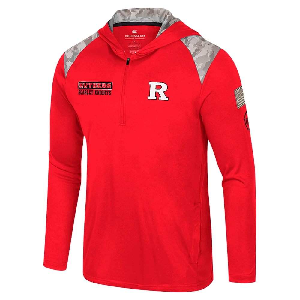 Men's Colosseum Scarlet Rutgers Knights OHT Military Appreciation Quarter-Zip Hoodie Jacket