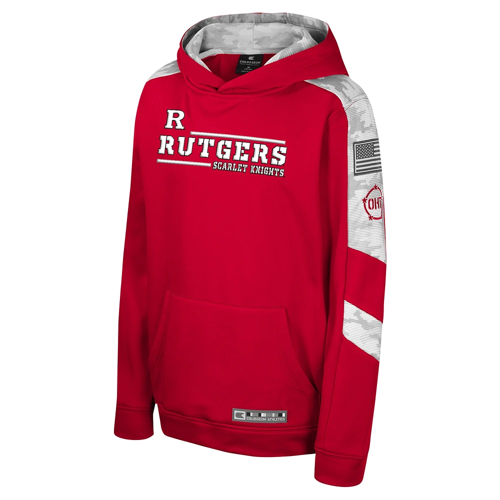 Youth Colosseum Scarlet Rutgers Knights OHT Military Appreciation Cyclone Digital Camo Pullover Hoodie
