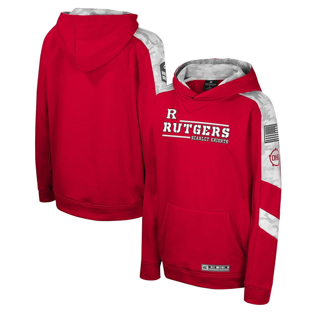 Youth Colosseum Scarlet Rutgers Knights OHT Military Appreciation Cyclone Digital Camo Pullover Hoodie