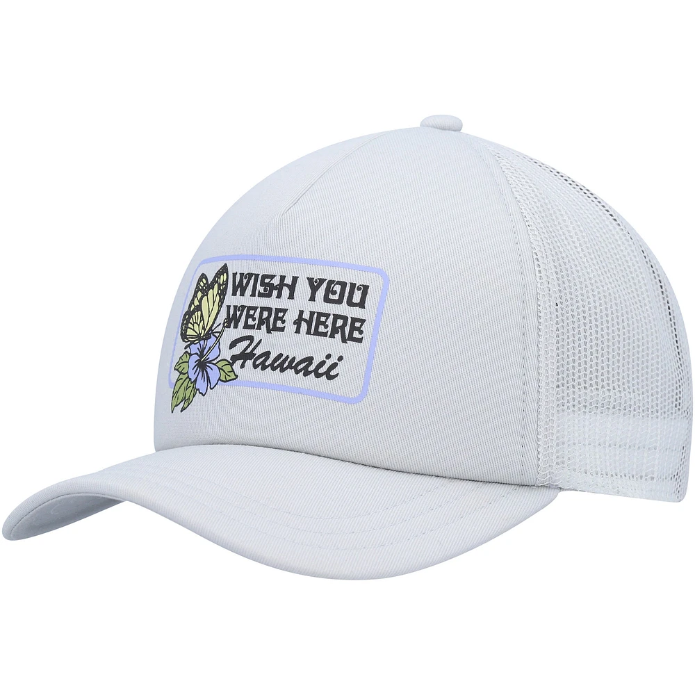 Women's RVCA Gray Wish You Were Here Foam Trucker Snapback Hat