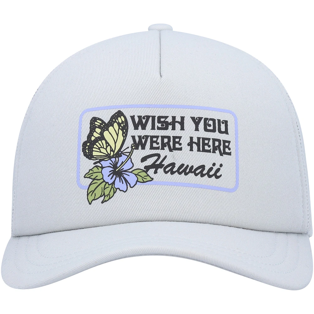 Women's RVCA Gray Wish You Were Here Foam Trucker Snapback Hat