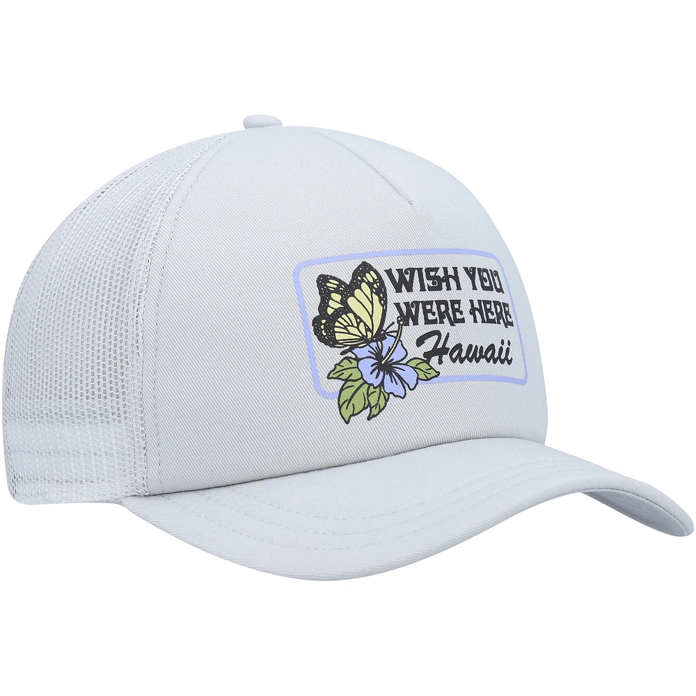Women's RVCA Gray Wish You Were Here Foam Trucker Snapback Hat