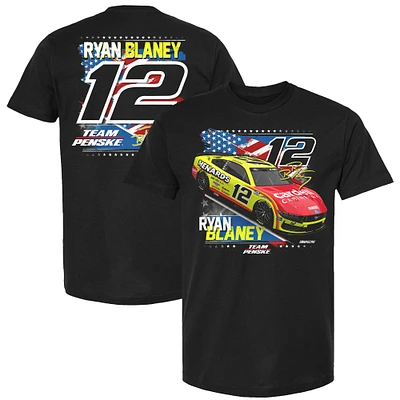 T-shirt patriotique de l'équipe Penske pour hommes, noir, avec l'emblème la voiture Ryan Blaney Menards