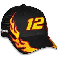 Unisex Checkered Flag Sports Black Ryan Blaney Menards Flame Trucker Adjustable Hat