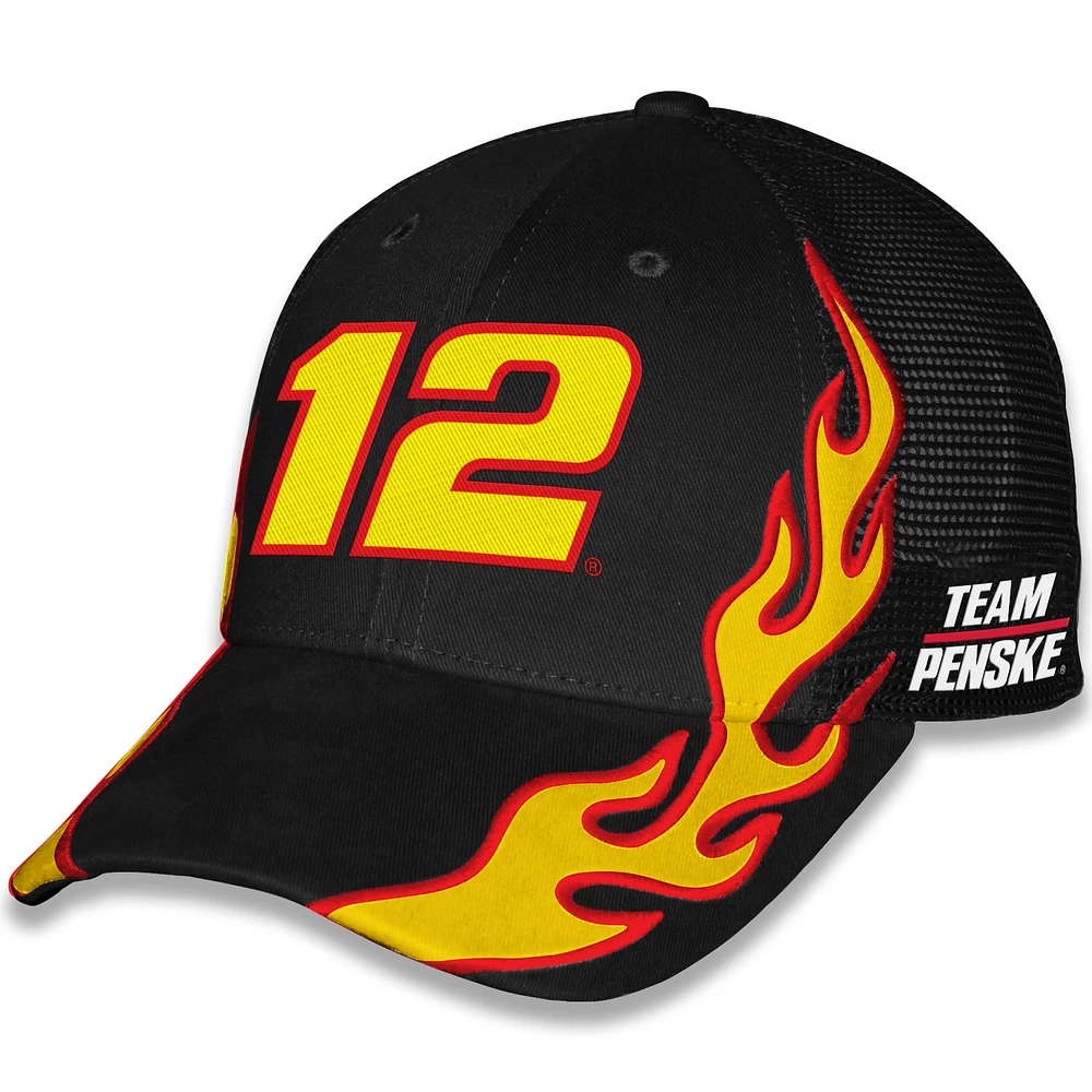 Unisex Checkered Flag Sports Black Ryan Blaney Menards Flame Trucker Adjustable Hat