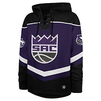 Men's '47 Black Sacramento Kings Oversized Tri-Satin Layup Lacer Pullover Hoodie