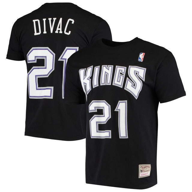 T-shirt avec nom et numéro de point Mitchell & Ness Vlade Divac pour hommes, noir, Sacramento Kings, Hardwood Classics