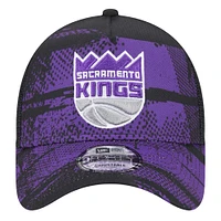 Men's New Era Black/Purple Sacramento Kings Tip Off A-Frame Trucker 9FORTY Adjustable Hat
