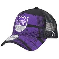 Men's New Era Black/Purple Sacramento Kings Tip Off A-Frame Trucker 9FORTY Adjustable Hat