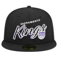 Men's New Era Black Sacramento Kings Sport Night Script Sided 59FIFTY Fitted Hat