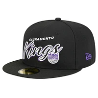 Men's New Era Black Sacramento Kings Sport Night Script Sided 59FIFTY Fitted Hat