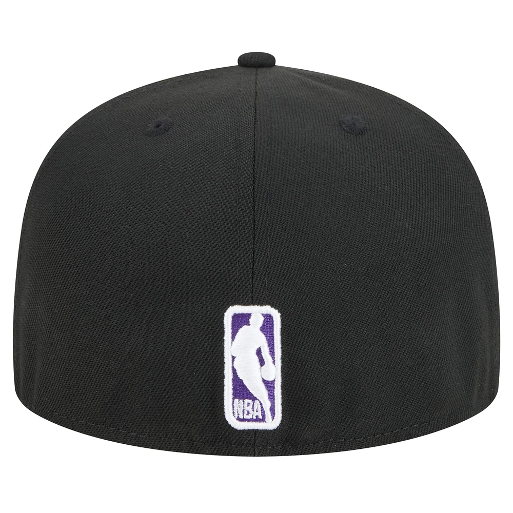 Men's New Era Black Sacramento Kings Sport Night Script Sided 59FIFTY Fitted Hat