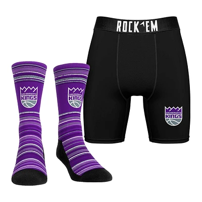 Pack combiné de chaussettes et caleçons boxeurs Rock Em Socks pour hommes Sacramento Kings Primary Crew
