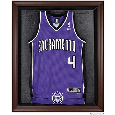 Vitrine de présentation du maillot de l'équipe Sacramento Kings 1994-2016 avec logo en bois dur marron