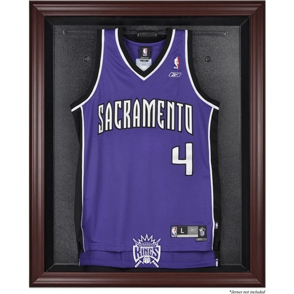 Vitrine de présentation du maillot avec logo de l'équipe Sacramento Kings 1994-2016 en bois dur avec cadre en acajou