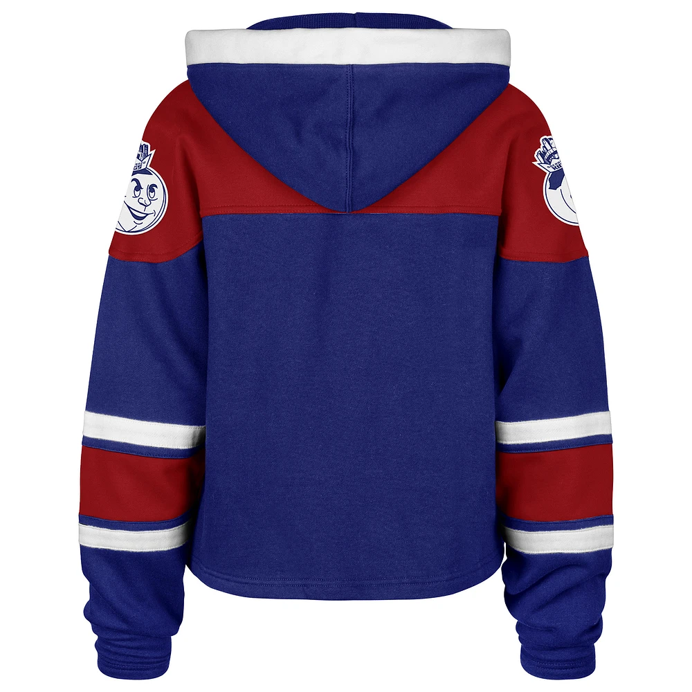 Women's '47 Royal Sacramento Kings 2024/25 City Edition Superior Cropped Lace-Up Pullover Hoodie