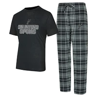Ensemble de nuit pour homme avec t-shirt et pantalon en flanelle San Antonio Spurs Vector noir/gris Concepts Sport