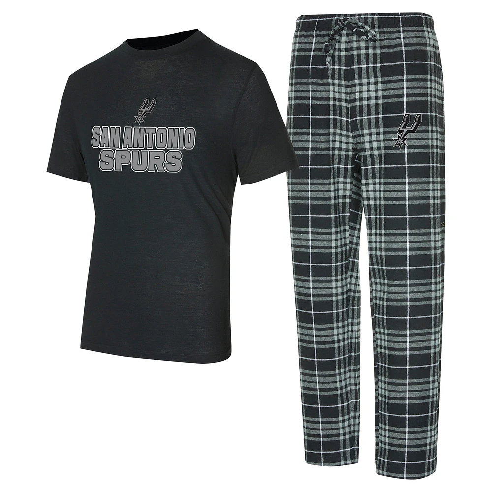Ensemble de nuit pour homme avec t-shirt et pantalon en flanelle San Antonio Spurs Vector noir/gris Concepts Sport