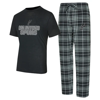 Ensemble de nuit pour homme avec t-shirt et pantalon en flanelle San Antonio Spurs Vector noir/gris Concepts Sport