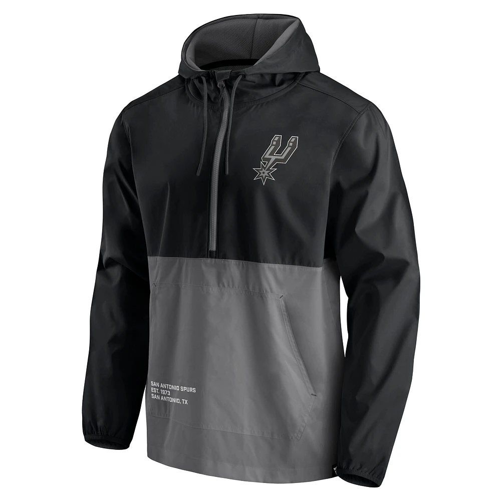 Men's Fanatics Black/Silver San Antonio Spurs Block Party Thrill Seeker - Half-Zip Hoodie Jacket