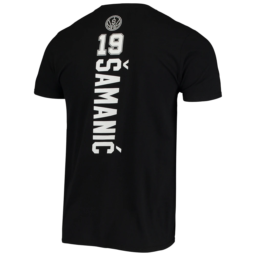 T-shirt noir avec logo et nom du meneur de jeu Fanatics Luka Samanic pour hommes, San Antonio Spurs
