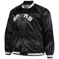 Men's Mitchell & Ness Black San Antonio Spurs Big Tall Hardwood Classics Wordmark Satin Raglan Full-Zip Jacket