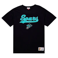 Men's Mitchell & Ness Black San Antonio Spurs Hardwood Classics Felt Applique Slub T-Shirt