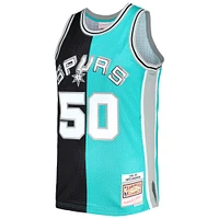 Men's Mitchell & Ness David Robinson Black/Teal San Antonio Spurs Hardwood Classics 1998/99 Split Swingman Jersey