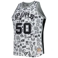 Men's Mitchell & Ness David Robinson White San Antonio Spurs 1998/99 Hardwood Classics Doodle Swingman Player Jersey