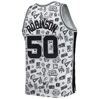 Men's Mitchell & Ness David Robinson White San Antonio Spurs 1998/99 Hardwood Classics Doodle Swingman Player Jersey