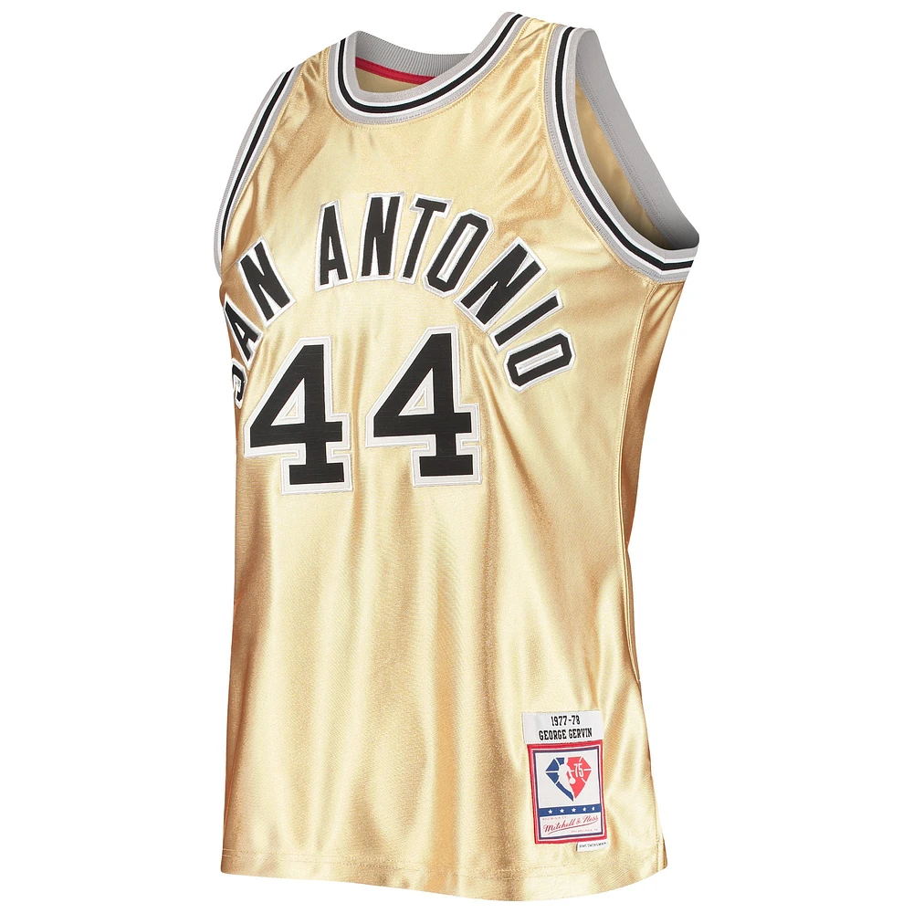Men's Mitchell & Ness George Gervin Gold San Antonio Spurs 75th Anniversary 1977/78 Hardwood Classics Swingman Jersey