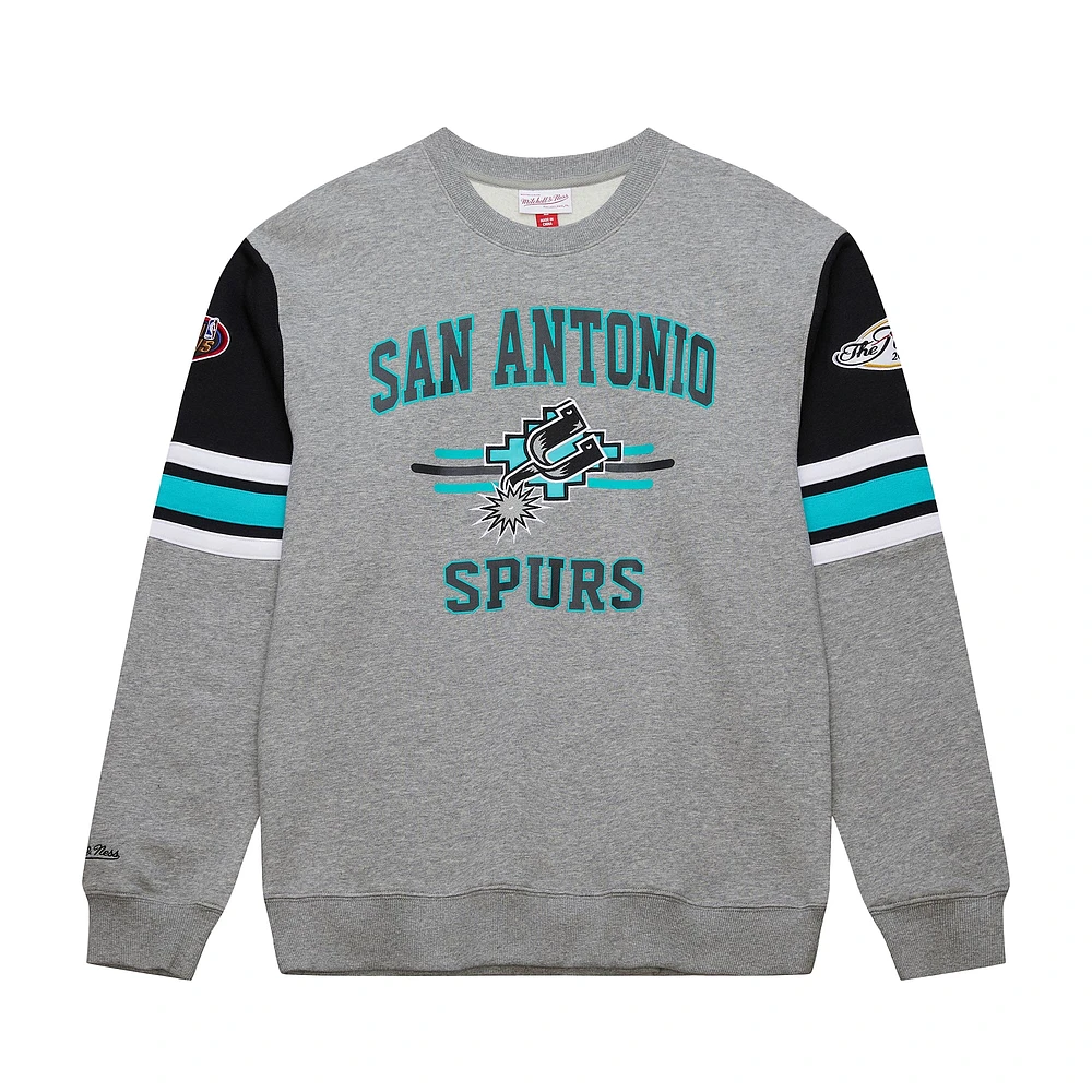 Men's Mitchell & Ness Heather Gray San Antonio Spurs Hardwood Classics All Over 4.0 Pullover Sweatshirt