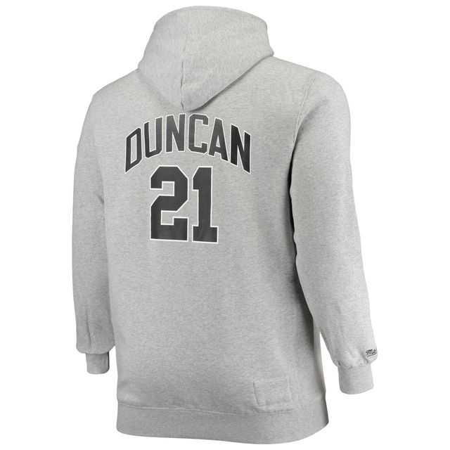Sweat à capuche avec nom et numéro pour hommes, Mitchell & Ness, Tim Duncan, gris chiné, San Antonio Spurs, grand
