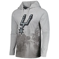 Men's Stadium Essentials Heather Gray San Antonio Spurs Atrium Raglan Long Sleeve Hoodie T-Shirt